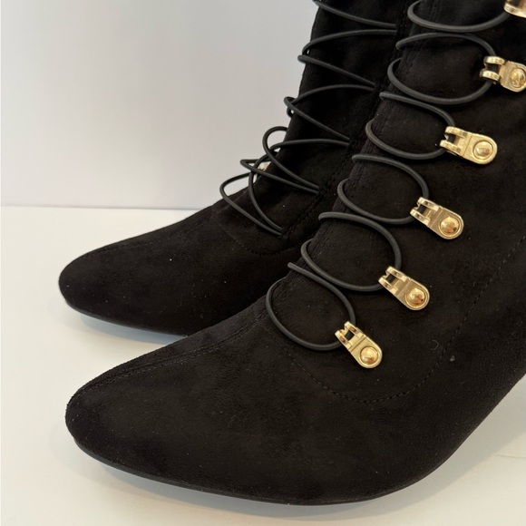 Journee Collection Black Over the Knee Boots with Gold Details - Picture 4 of 9